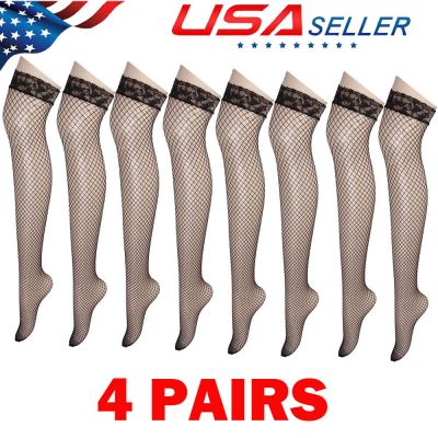 4 Pairs Black Women Stockings Lace Mesh High Thigh Fishnet Sexy Long Pantyhose